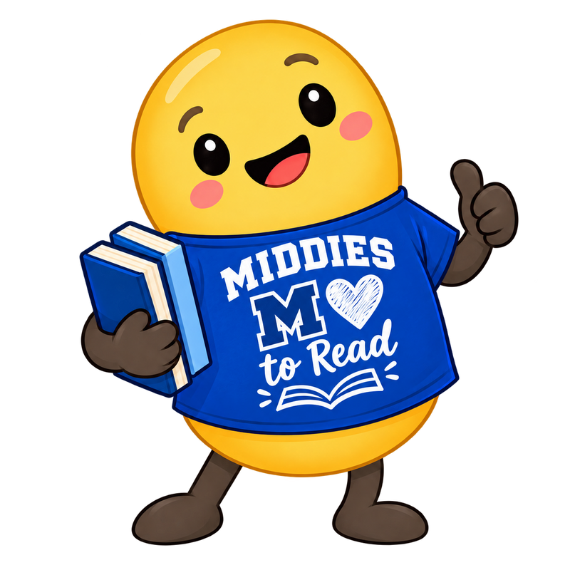 Middies reading mascot holding books
