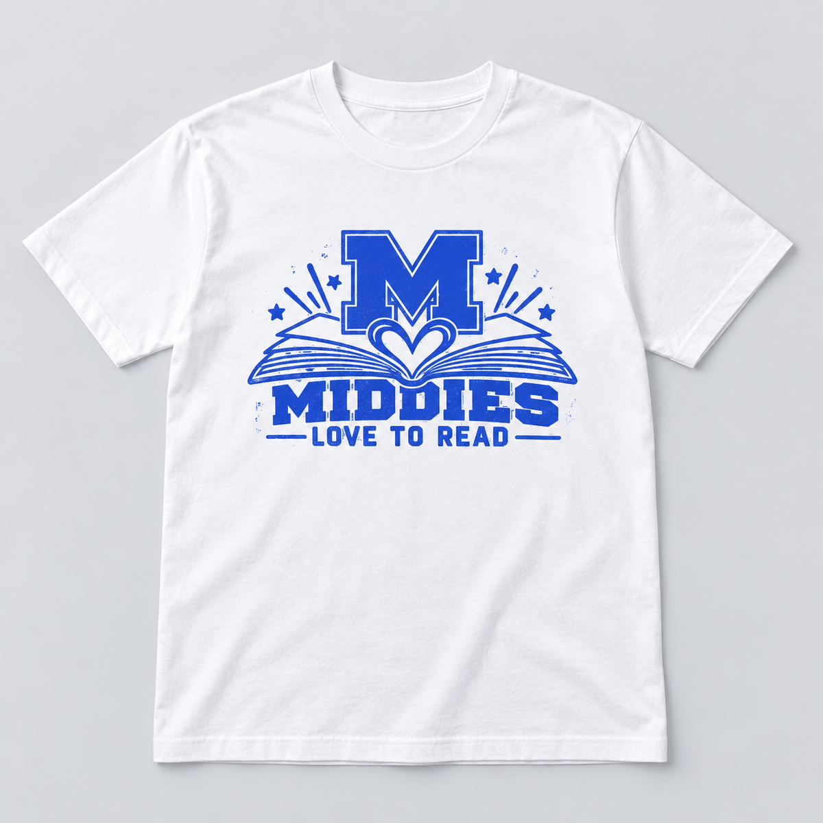 Middies Love to Read White Tee — Royal Blue Logo